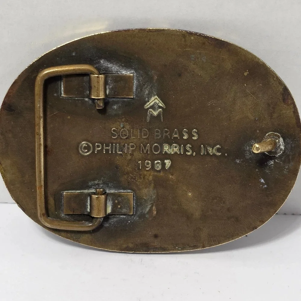 Vintage 1987 Marlboro Solid Brass Longhorn Star Belt Buckle Philip Morris